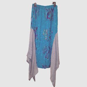 Boutique Handmade Repurposed Asymmetrical Hem Blue Batik Skirt sz L   B21
